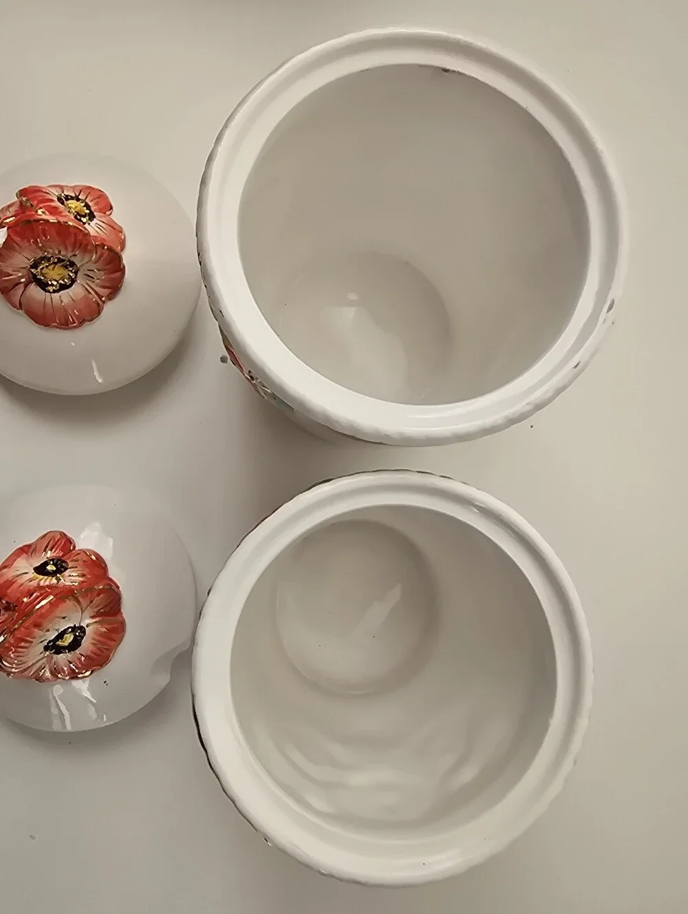 Hand Painted Ceramic Poppy Canister Set Gold Trim Floral Kitchen Storage Jars